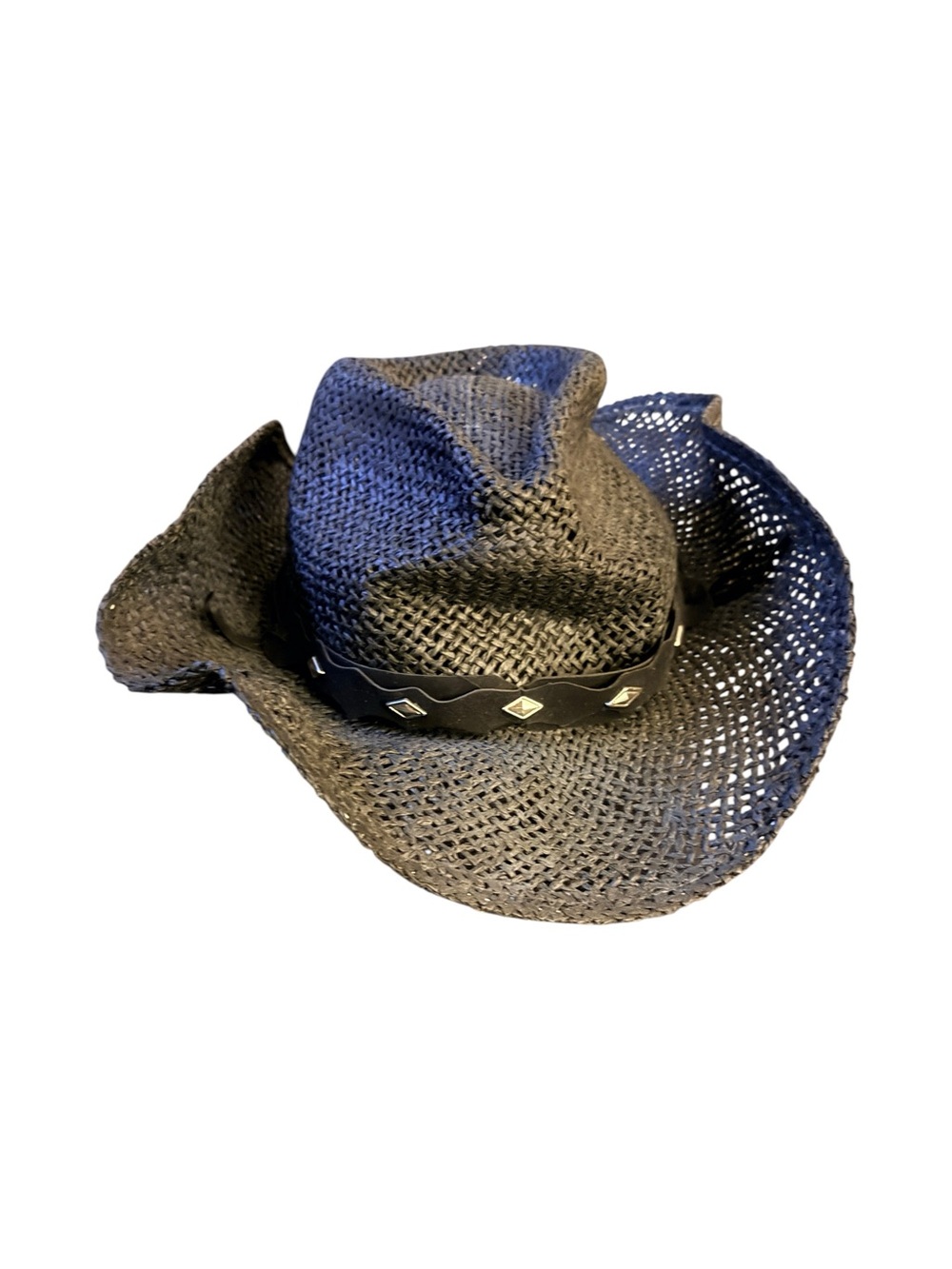 Milani ST-030 Black Straw Cowboy Hat Silver Conchos OS